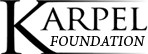 Linked text logo with black and blue lettering that reads Karpel Foundation.